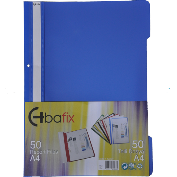 Bafix Telli Dosya Plastik A-4 Mavi Klasik 66724 50 Li (1 Paket 50 Adet)