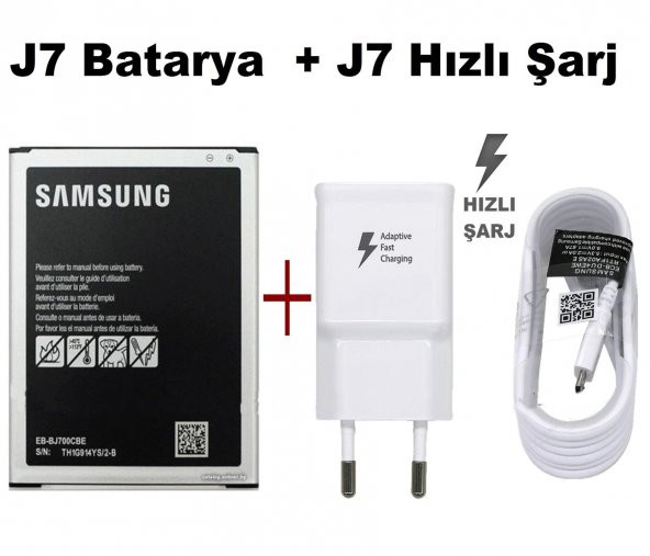 Samsung Galaxy J7 Batarya Pil + Şarj Aleti Cihazı Usb Hızlı Şarj