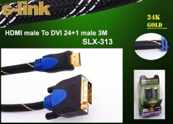 3 Mt. SLX-313 S-Link 24+1 Male / Hdmi-Male Dvi To Hdmi Görüntü Aktarım Kablosu