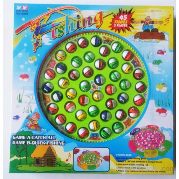 Pilli Balık Tutma Oyunu Müzikli Oltalı Büyük Boy 45 Balıklı