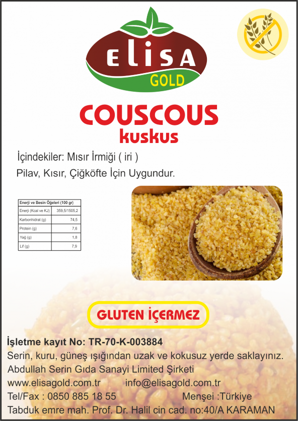elisa gold glutensiz köftelik bulgur (kuskus) 5 kg