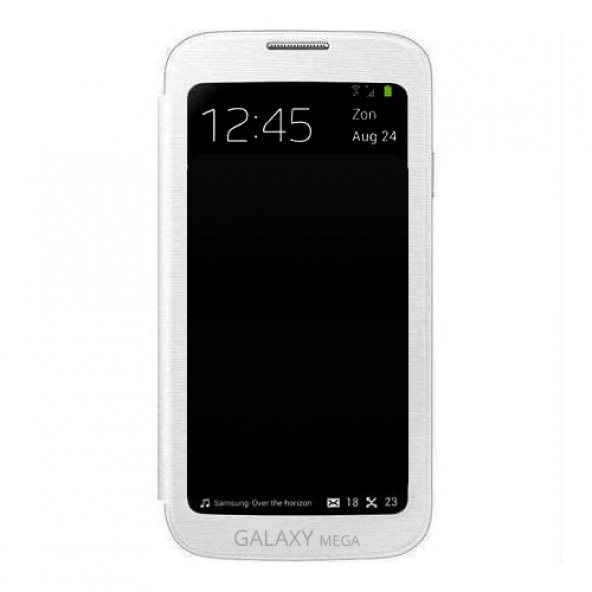 Samsung I9200 Mega Tam Camlı Pencereli Kılıf Beyaz