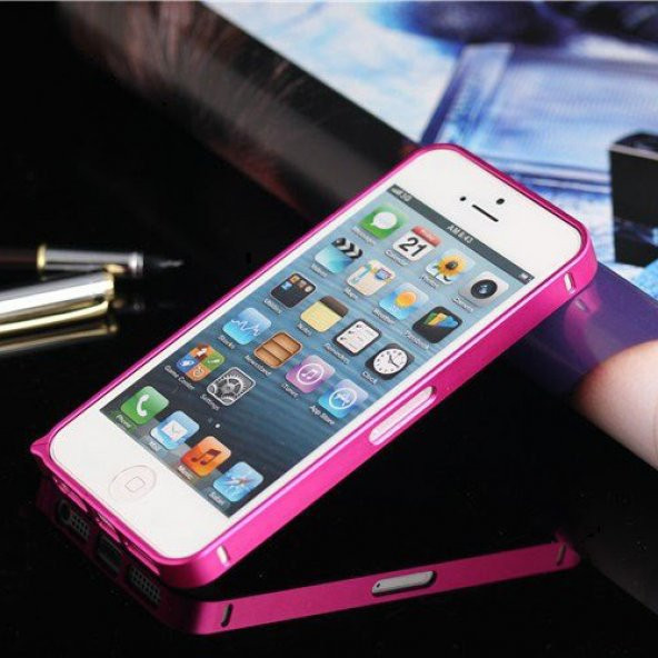 iPhone 4s 0,7mm Metal Bumper Çerçeve Kılıf Pembe - 2