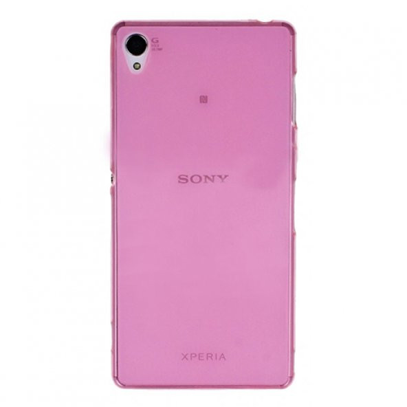 Sony Xperia Z3 Kılıf Soft Silikon Şeffaf-Pembe Arka Kapak