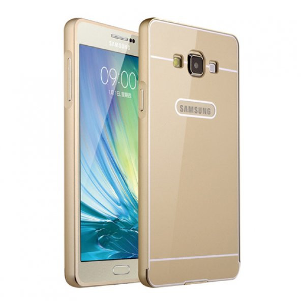 Samsung Galaxy A3 0,7 mm Metal Bumper Arka Koruma Kapaklı Gold