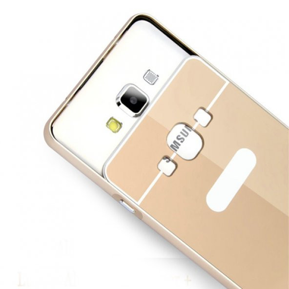 Samsung Galaxy A3 0,7 mm Metal Bumper Arka Koruma Kapaklı Gold - 3