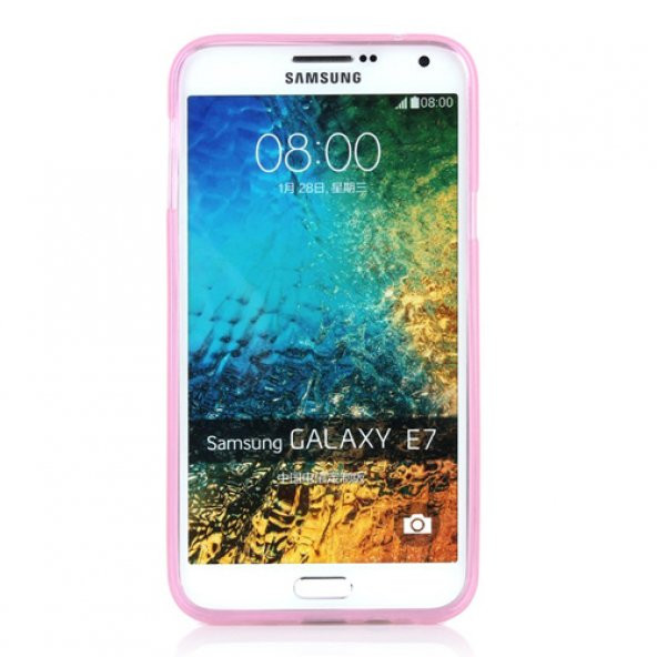Samsung Galaxy E7 (E700) Kılıf Soft Silikon Şeffaf-Pembe Arka Kapak - 2
