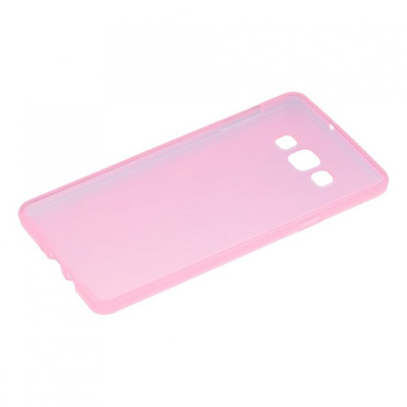 Samsung Galaxy A7 (A700) Kılıf Soft Silikon Şeffaf-Pembe Arka Kapak - 2