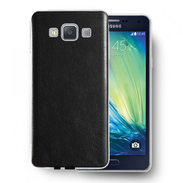 FitCase Samsung Galaxy A7 (A700) Kılıf Deri Dokulu Arka Kapak Siyah