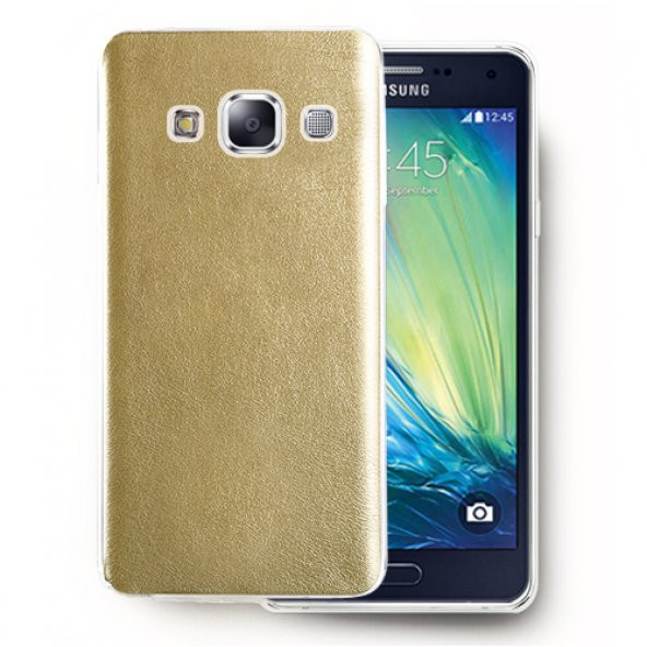 FitCase Samsung Galaxy A3 (A300) Kılıf Deri Dokulu Arka Kapak Gold