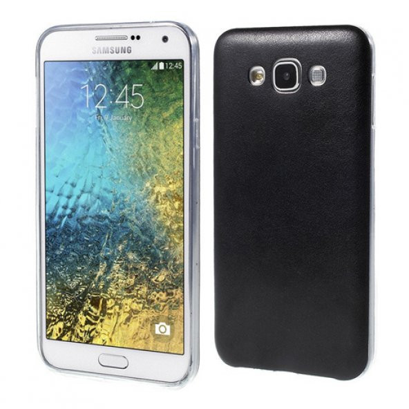 FitCase Samsung Galaxy E7 (E700) Kılıf Deri Dokulu Arka Kılıf Siyah - 1