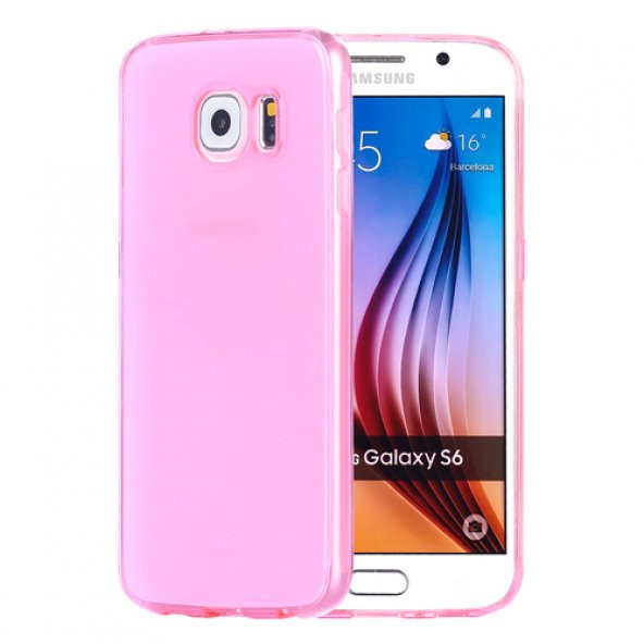 Samsung Galaxy S6 (G920) Kılıf Soft Silikon Şeffaf-Pembe Arka Kapak - 2