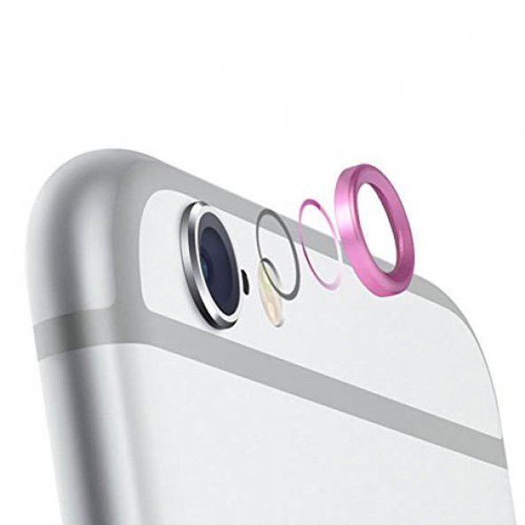 iPhone 6 / 6s Kamera Lens Koruyucu Cam Metal Kenarlı Pembe