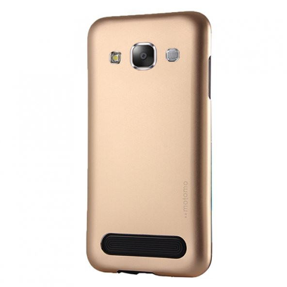 Samsung Galaxy E5 New Motomo Metal TPU Arka Kapak Gold