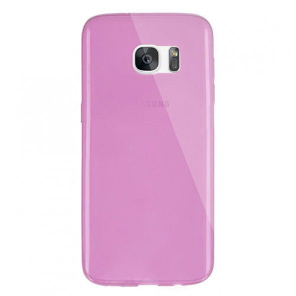 Samsung Galaxy S7 EDGE Kılıf Soft Silikon Şeffaf-Pembe Arka Kapak - 1