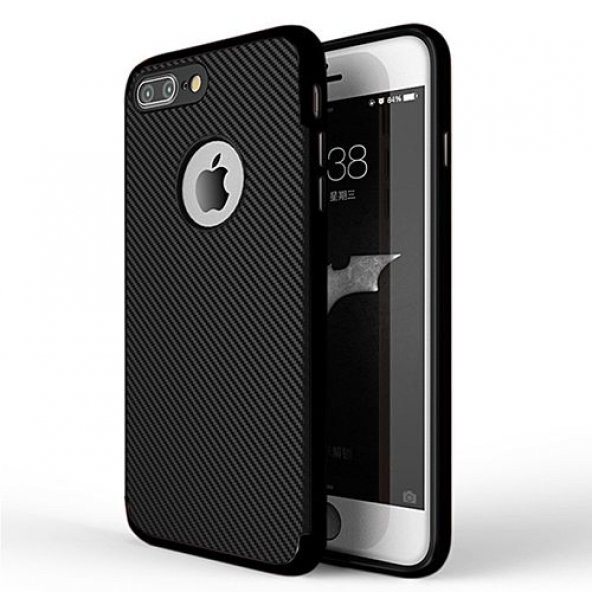 FitCase iPhone 7-8 Plus Carbon Desen Arka Kapak Siyah - 1