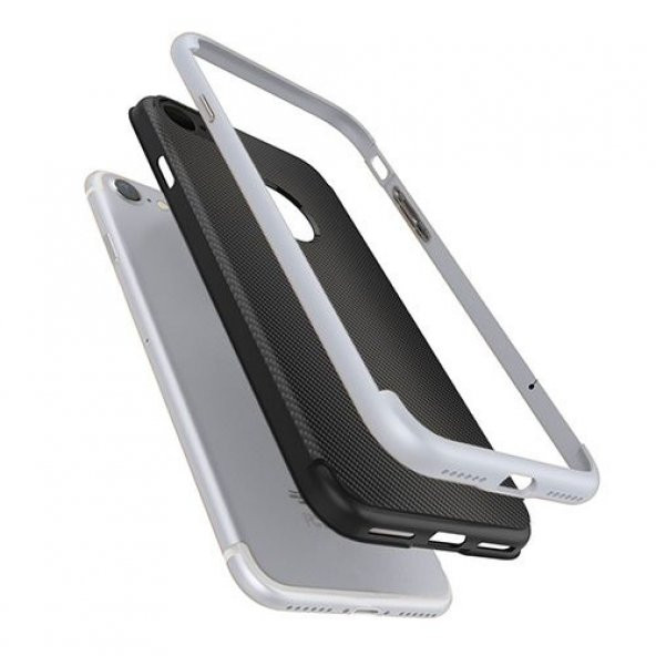 FitCase iPhone 7-8 2in1 Carbon Desen Arka Kapak Silver