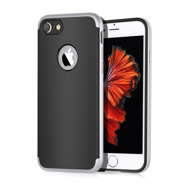FitCase iPhone 7-8 2in1 Carbon Desen Arka Kapak Silver - 2