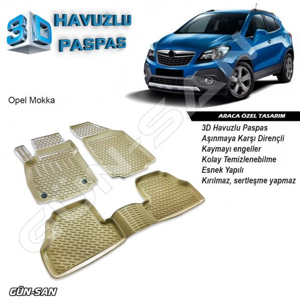 Opel Mokka Bej 3D Havuzlu Paspas A+Plus