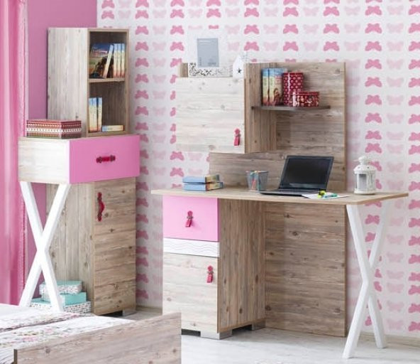 SOHO PEMBE GENÇ ODASI ÇALIŞMA MASASI (3 Boyutlu Kaplama)