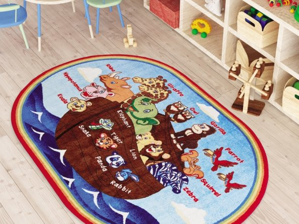 Confetti Animals Ship Anti Slip Çocuk Odası Anaokulu Oyun Halısı
