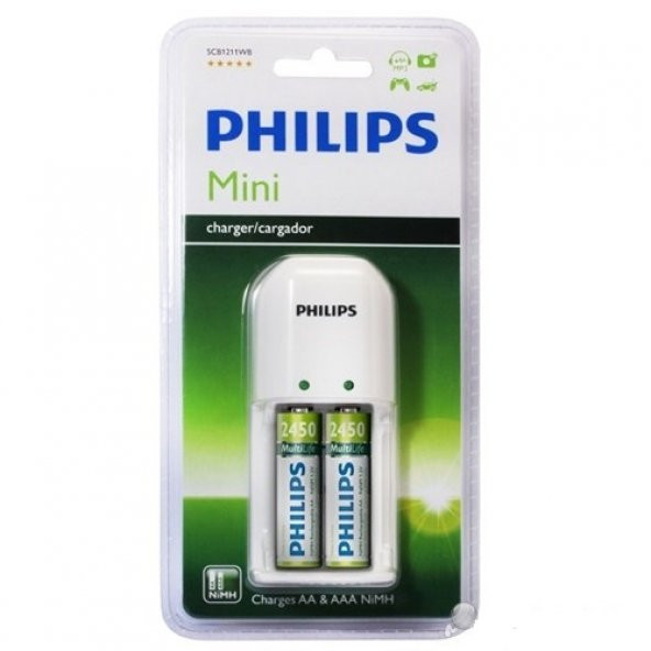 Philips SCB1292WB Pil Şarj Cihazı + 2li 2450 Mah Şarj Edilebilir Pil Hediyeli