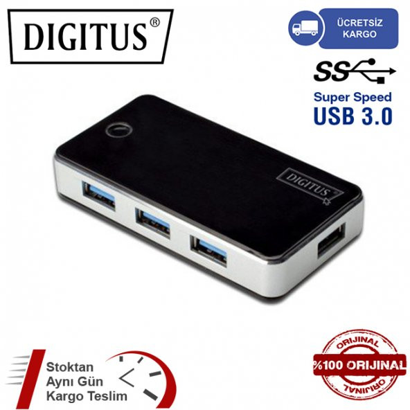 DIGITUS DA-70231 4 PORT 3.0 SİYAH USB ÇOKLAYICI