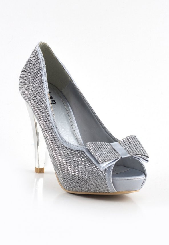 Joly Gümüş Fiyonklu Platform Topuk Bayan Ayakkabı