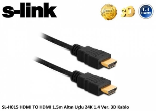 S-link SL-H015 HDMI TO HDMI 1.5m Altın Uçlu 24K 1.4 Ver. 3D Kablo
