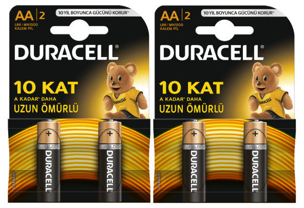 Duracell AA Kalem Pil 2 li 2 Paket (4 Adet)