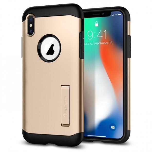 iPhone X Kılıf, Spigen Slim Armor Champagne Gold