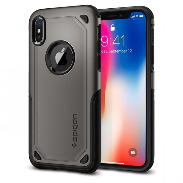 iPhone X Kılıf, Spigen Hybrid Armor Gunmetal