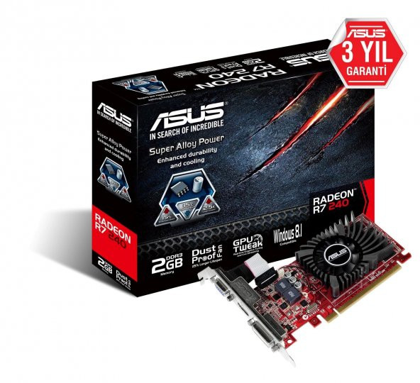 Asus R7240-2GD3-L 2GB 128Bit DDR3 HDMI/DVI/VGA PCI 2.1 Ekran Kartı