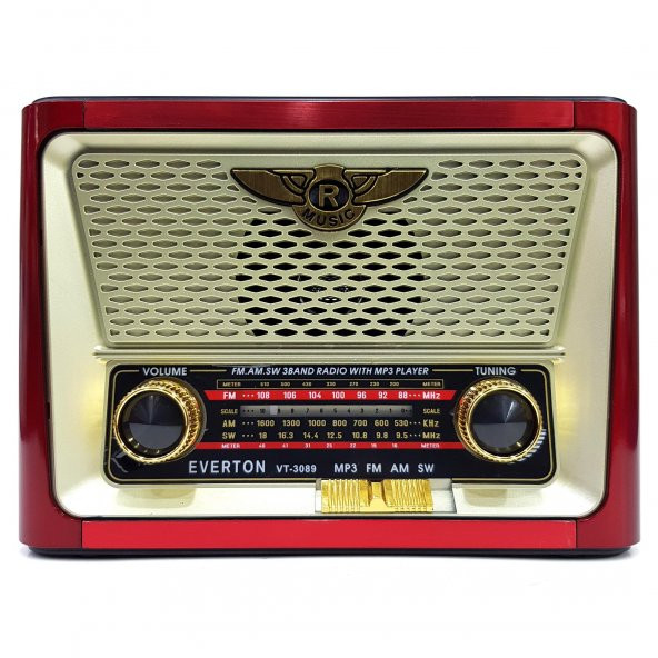 Nostaljik Antika Solar Şarjlı Radyo Müzik Çalar Fener USB TVTF VT
