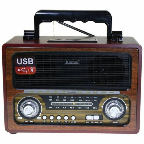 Kemai MD-1802BT Klasik Ahşap Nostaljik Radyo Taşınabilir Bluetooth Hoparlör Ses Bombası Müzik Kutusu