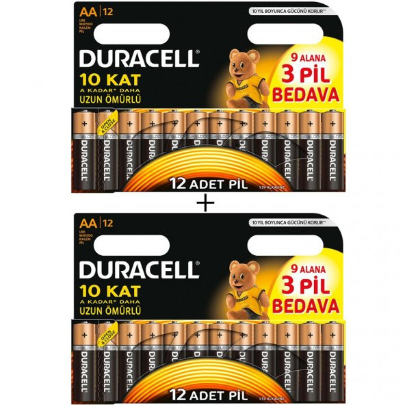 Duracell Alkalin AA Kalem Pil (12 + 12) 24'lü Paket