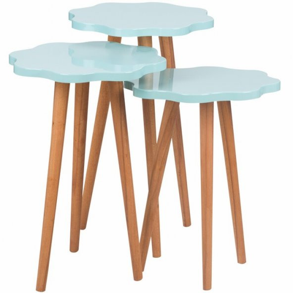 Zigzag Home Papatya 3lü Zigon Sehpa 34cm Mavi-Mavi-Mavi - 1