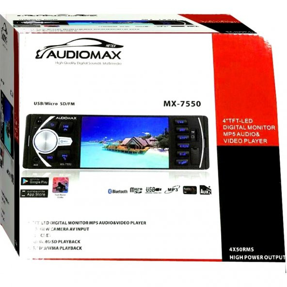 AUDİOMAX 7550-4"usb-sd bluetooth-kamera girişli-avi-mp4-mp5-flv