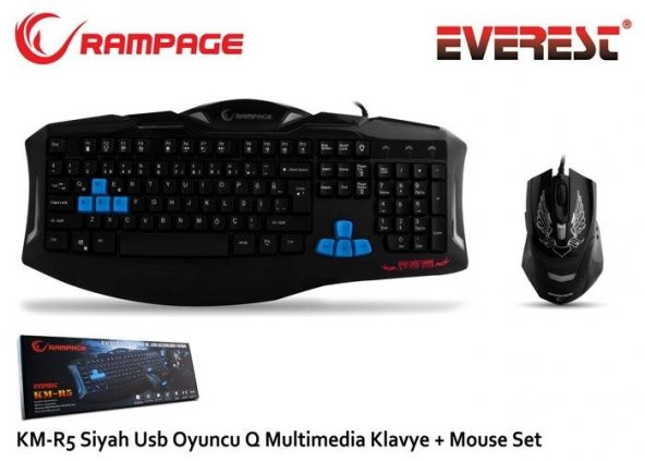 RAMPAGE RAMPAGE USB 3 Farklı LEDli Gaming Q Multimedya Siyah Klavye,Mouse Set KM-R5S