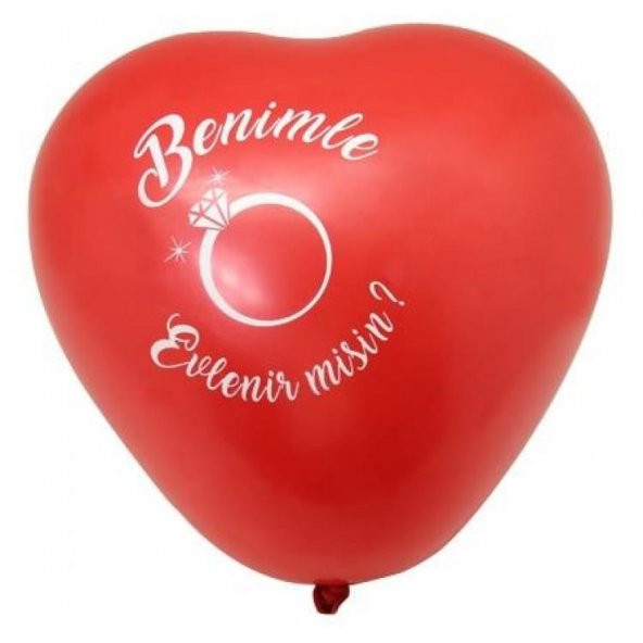 12 Adet Kırmızı Kalpli Balon Benimle Evlenir misin Baskılı