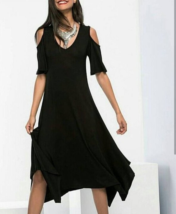 Kadın Siyah Kare Kol Elbise