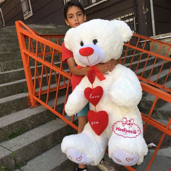 Peluş Kalp Tutan Sevimli Ayı Oyuncak Ayı 100 cm Sevgililer Günü Hediyesi - 5