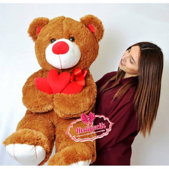 Peluş Kalp Tutan Sevimli Ayı Oyuncak Ayı 100 cm Sevgililer Günü Hediyesi - 7