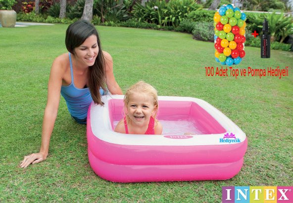 Şişme Yumuşak Taban Kare Bebek Oyun Havuzu Set 85x85x23 Cm Top Ve Pompa Hediye