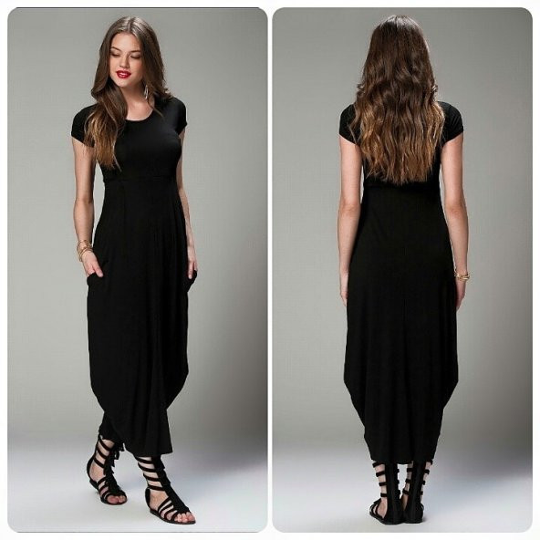 Kadın Kısa Kol Siyah Şalvar Elbise
