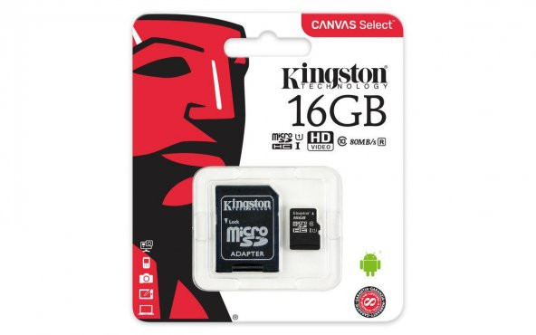 Kingston 16GB Micro SD Hafıza Kartı Class10 U1 80MB/s SDCS/16GB