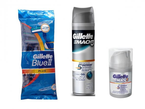 Gillette Blue 2 Plus 5li + Mach3 Traş Jeli + Balsam