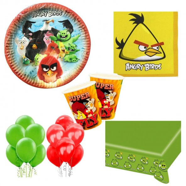 16 Kişilik Angry Birds Doğum Günü Konsepti Peçete Tabak Balon Set