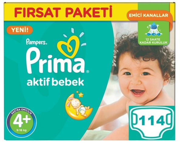 Prima Bebek Bezi No:4+ Beden (9-16 Kg) 114 Adet Fırsat Paketi