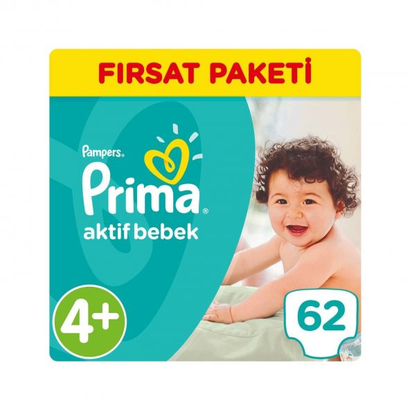 Prima Bebek Bezi No:4+ Beden (9-16 Kg) 62 Adet Fırsat Paketi